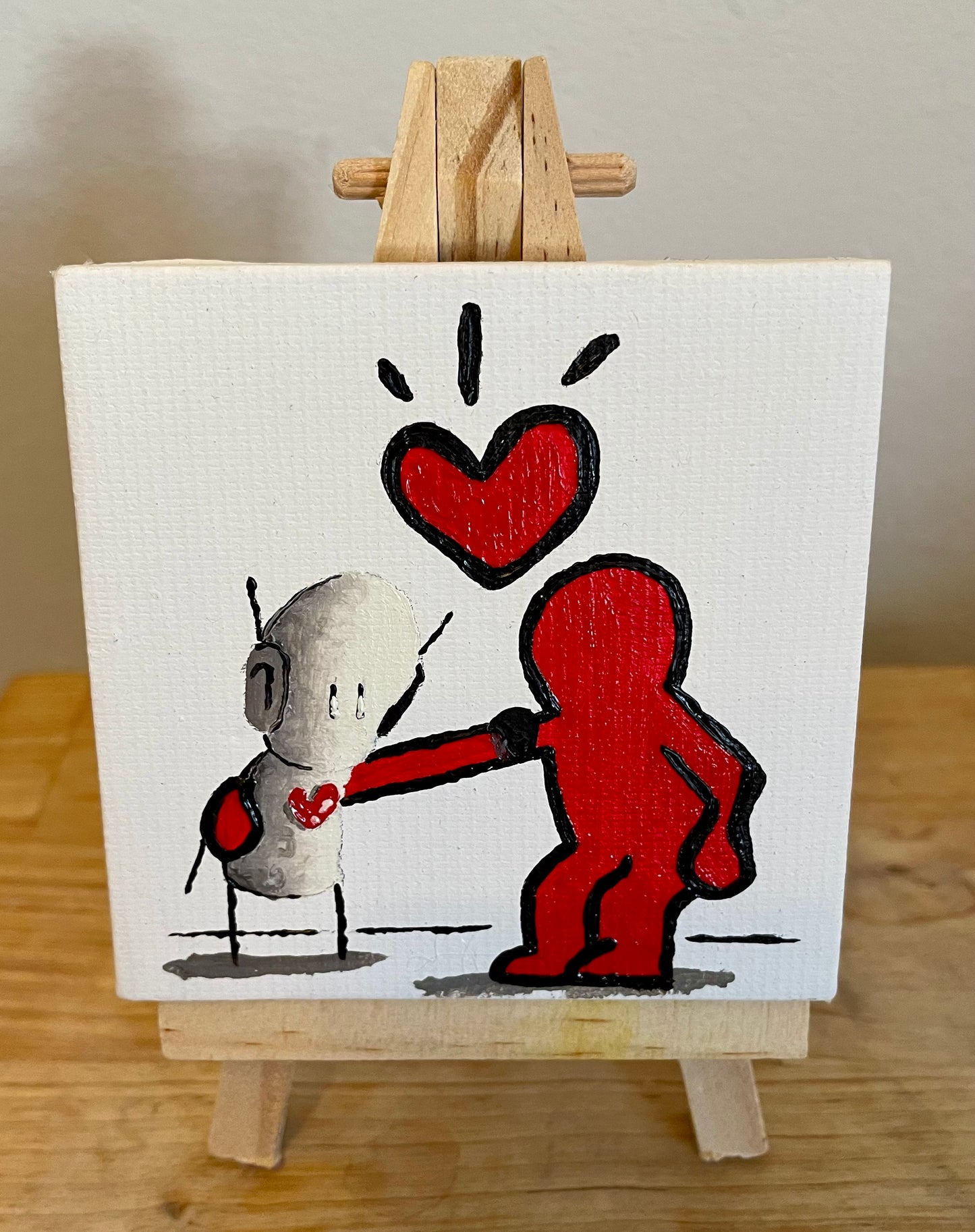 'Mr Haring" Original Canvas Art 3" x 3" - Tarc The Robot