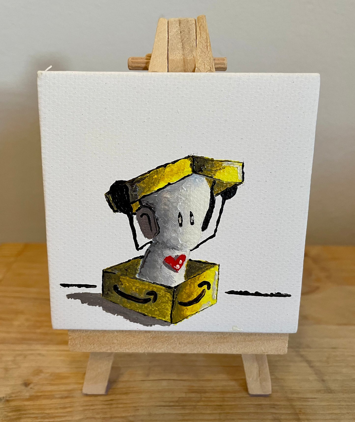 'Special Delivery' Original Canvas Art 3" x 3" - Tarc The Robot