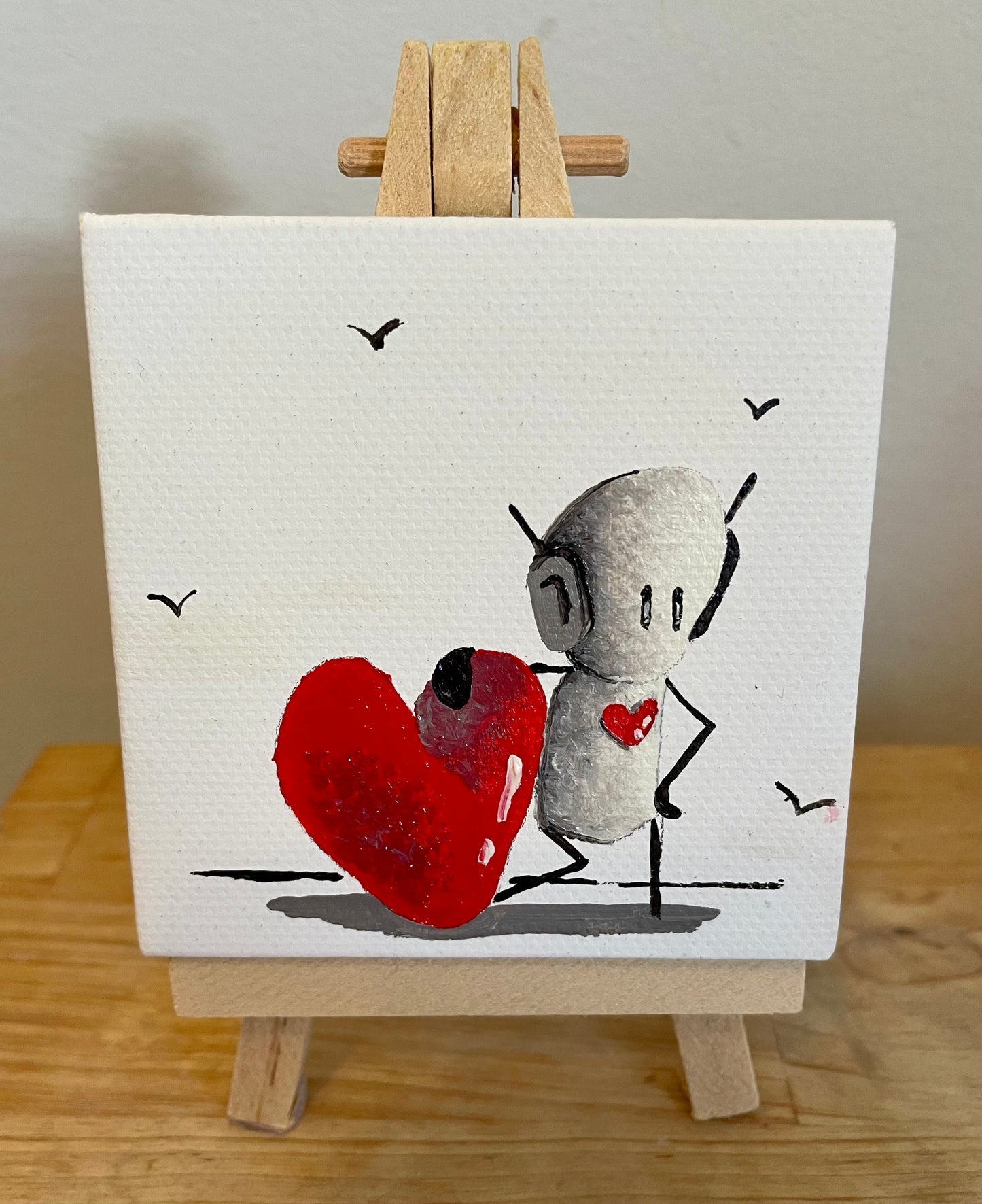 'Big Love' Original Canvas Art 3" x 3" - Tarc The Robot