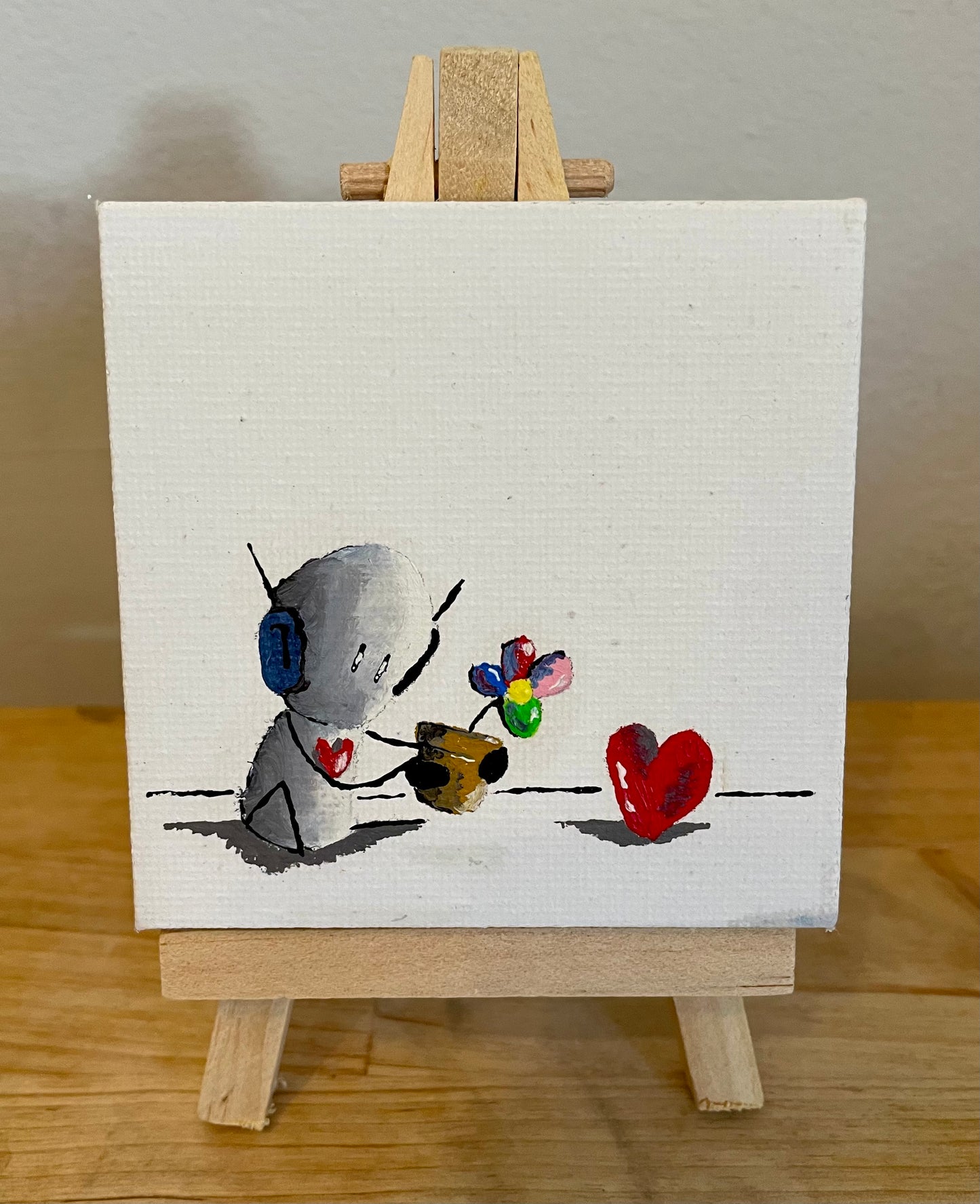 'Love Grows' Original Canvas Art 3" x 3" - Tarc The Robot
