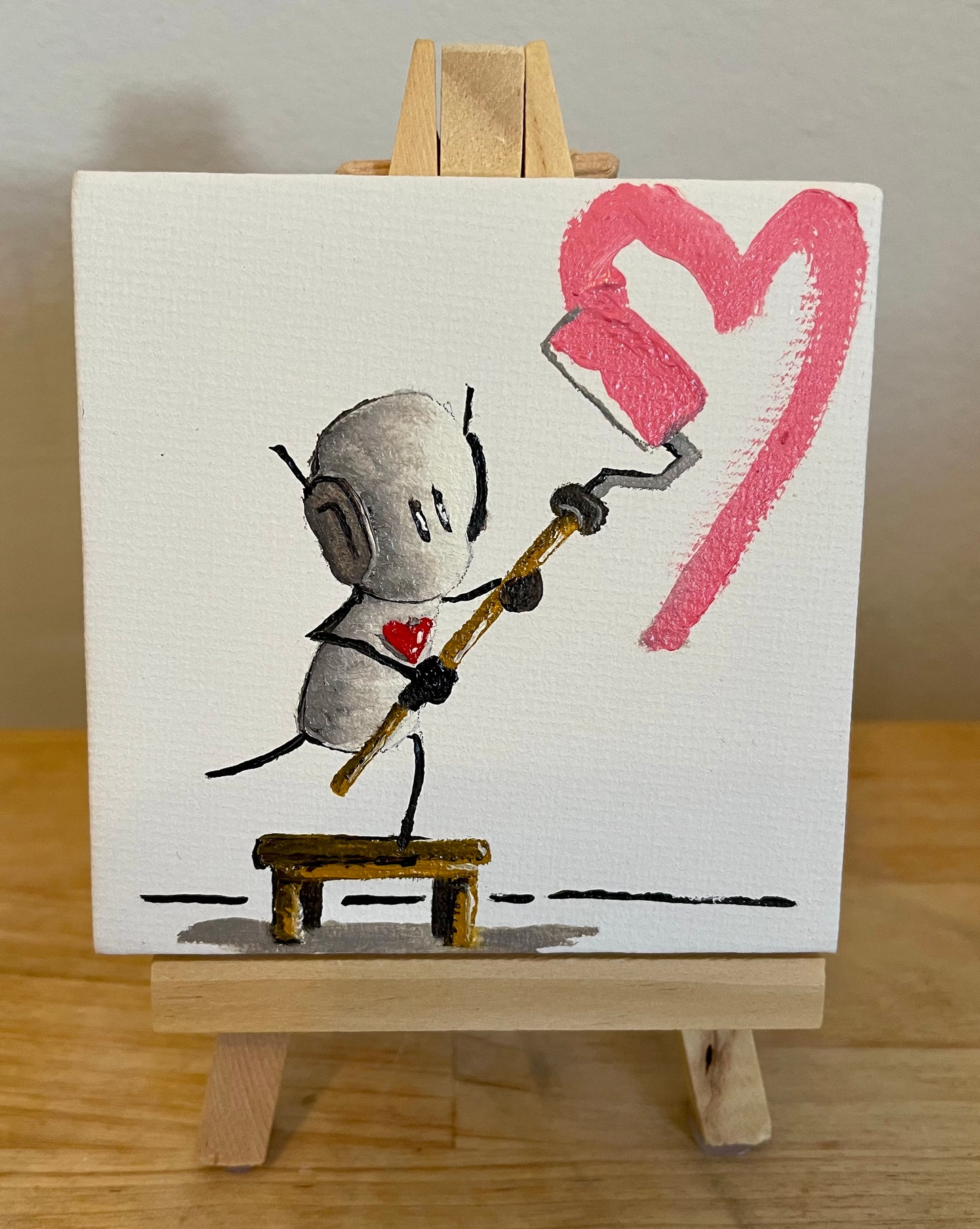 'Spread The Word' Original Canvas Art 3" x 3" - Tarc The Robot