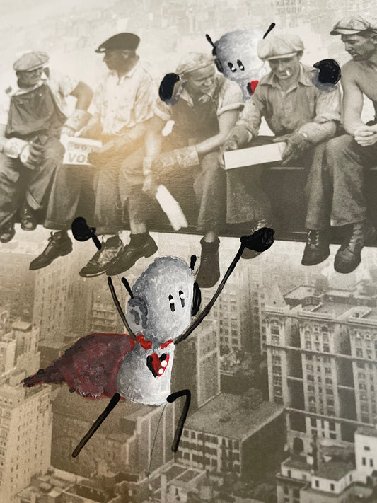 'NY Superhero' Original Framed Art 12.5" x 12.5" - Tarc The Robot