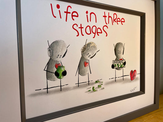 Life In Three Stages Original Framed Art 13" x 17" - Tarc The Robot
