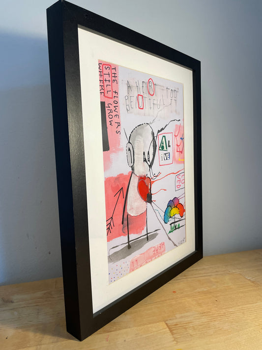 Beautiful Heart Original Framed Art 12" x 14" - Tarc The Robot