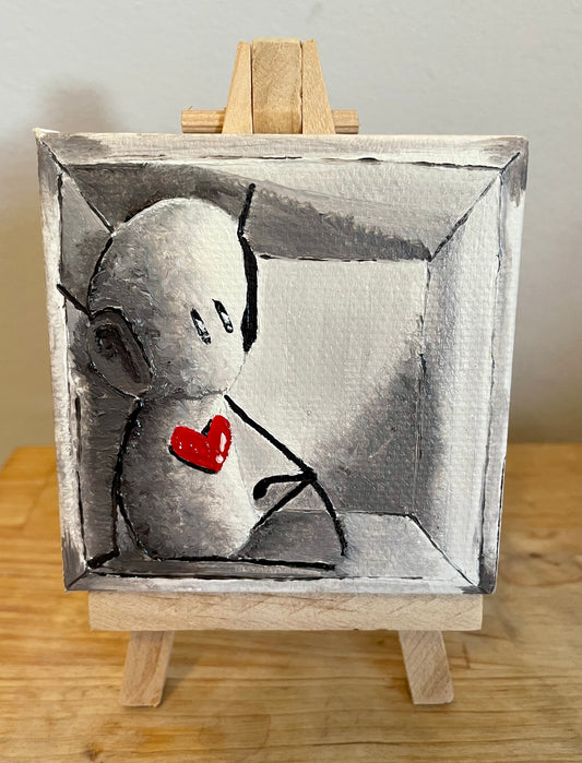 'Safe Place'  Original Canvas Art 3" x 3" - Tarc The Robot