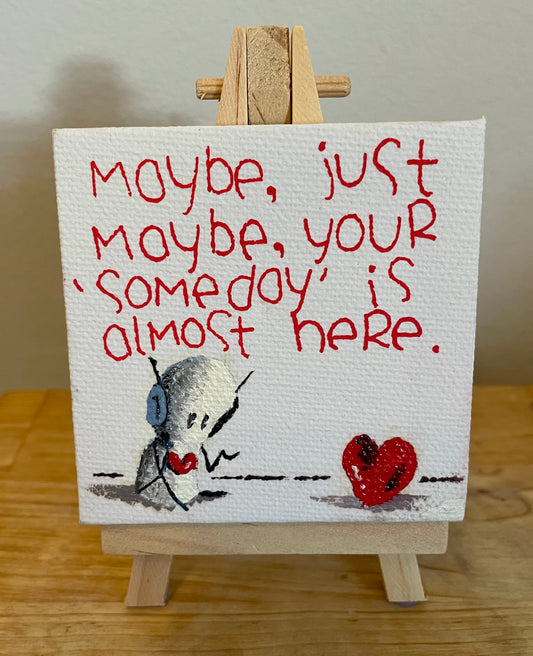 'Someday' Original Canvas Art 3" x 3" - Tarc The Robot