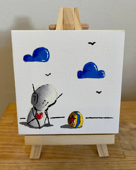'Dreams Can Come True' Original Canvas Art 3" x 3" - Tarc The Robot