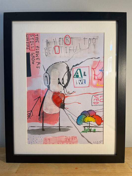 Beautiful Heart Original Framed Art 12" x 14"