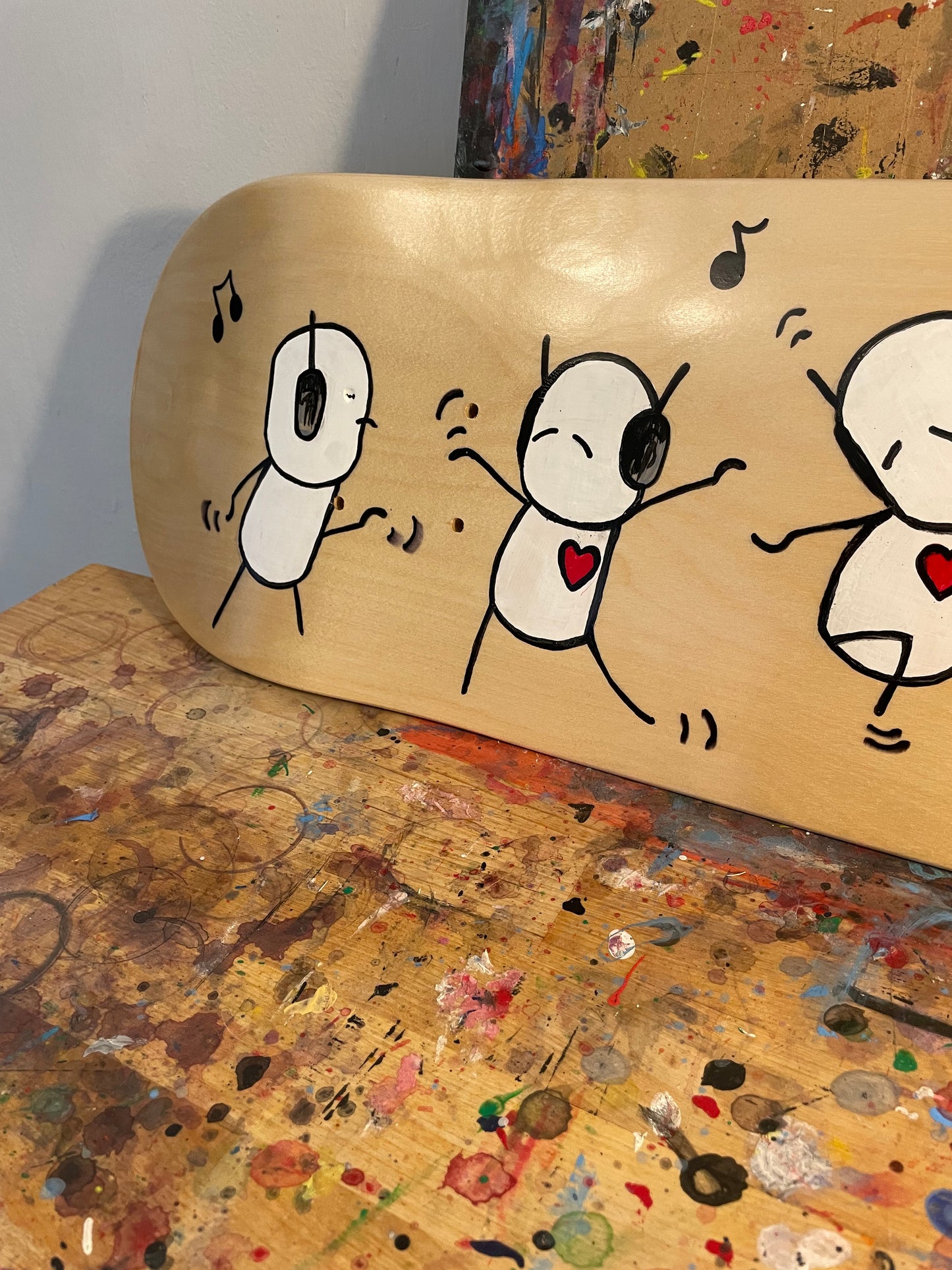 'Heartbeat Bop' Original Art Skateboard Deck 7.87"