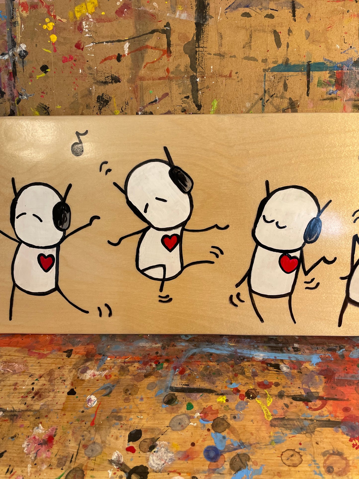 'Heartbeat Bop' Original Art Skateboard Deck 7.87"