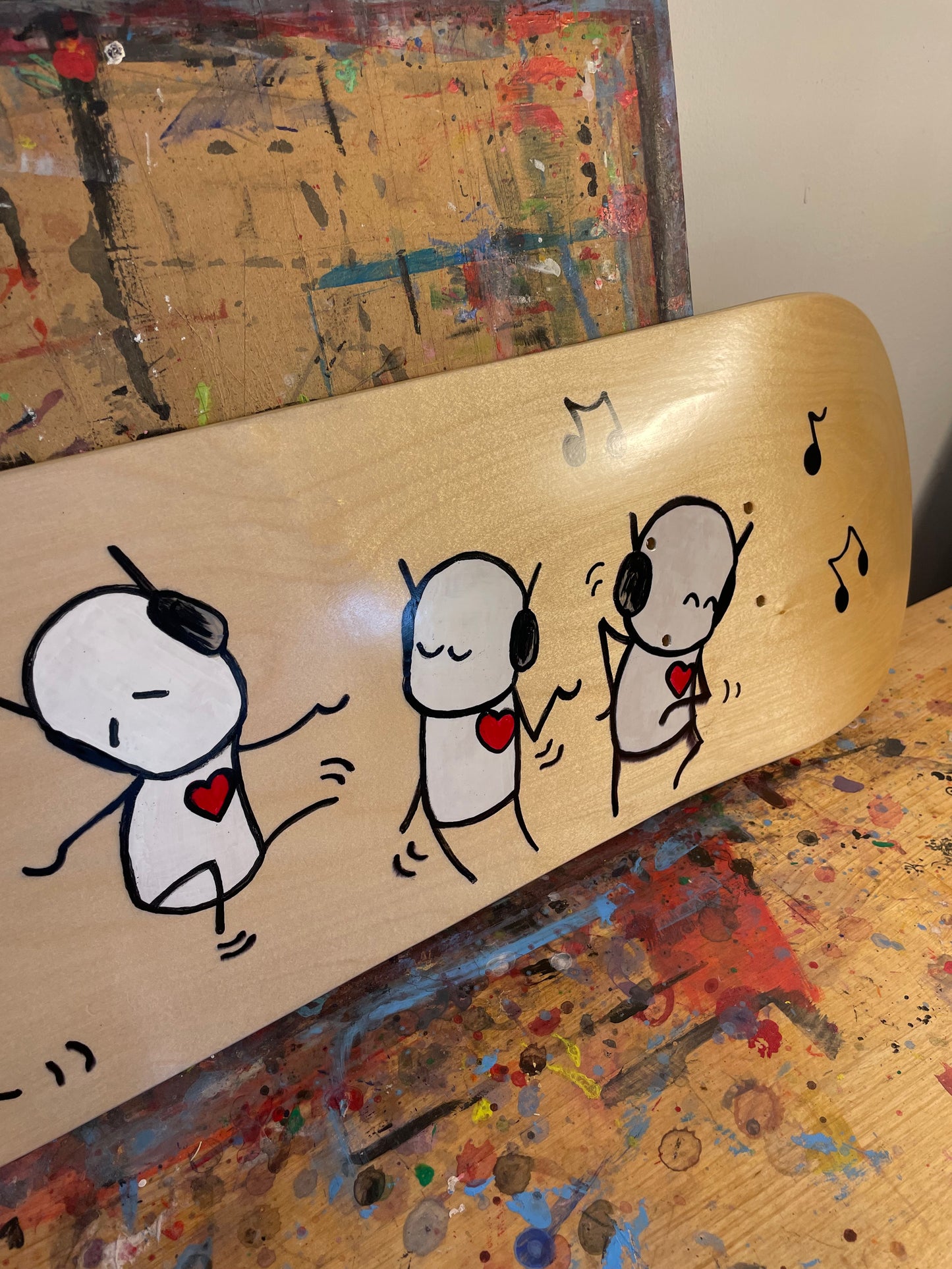 'Heartbeat Bop' Original Art Skateboard Deck 7.87"